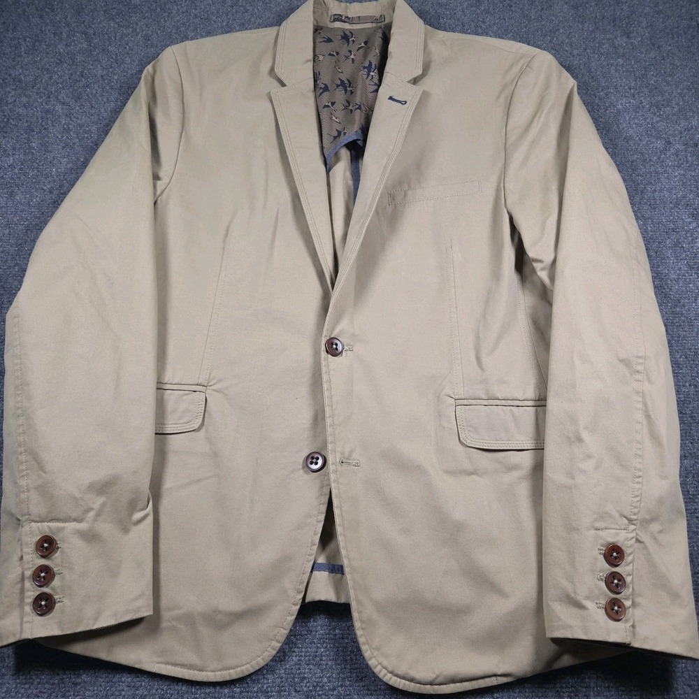 Ted Baker Mens Blazer Jacket Size 6 Khaki Beige Cotton Bird Lining 42S